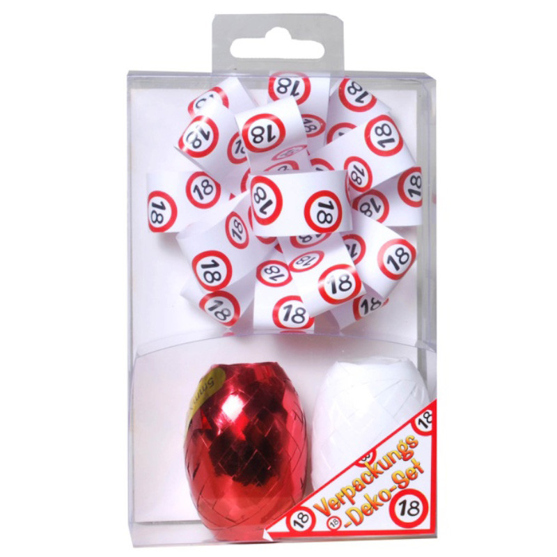 Udo Schmidt Verpackungs-Deko-Set 18 3-tlg Schleife und Geschenkband rot weiß zum 18 Geburtstag